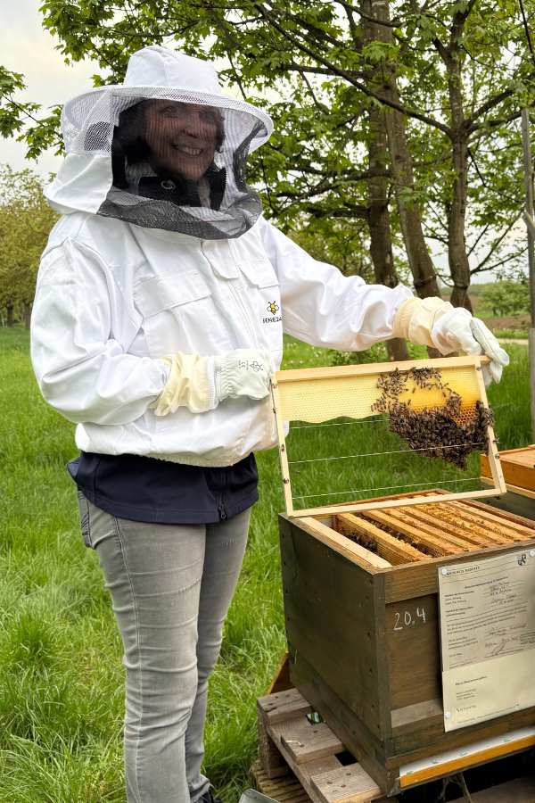 Schon nach wenigen Tagen wird begonnen, die Mittelwand auszubauen und nach unten zu erweitern. Rechts eine Bautraube.